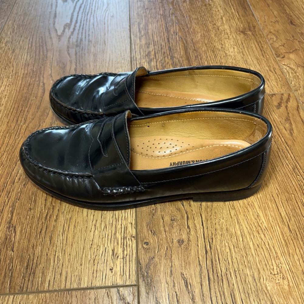 Johnston & Murphy Sheepskin Penny Loafers Black Pre-Flex Leather Shoes Mens 8.5M - Picture 6 of 12